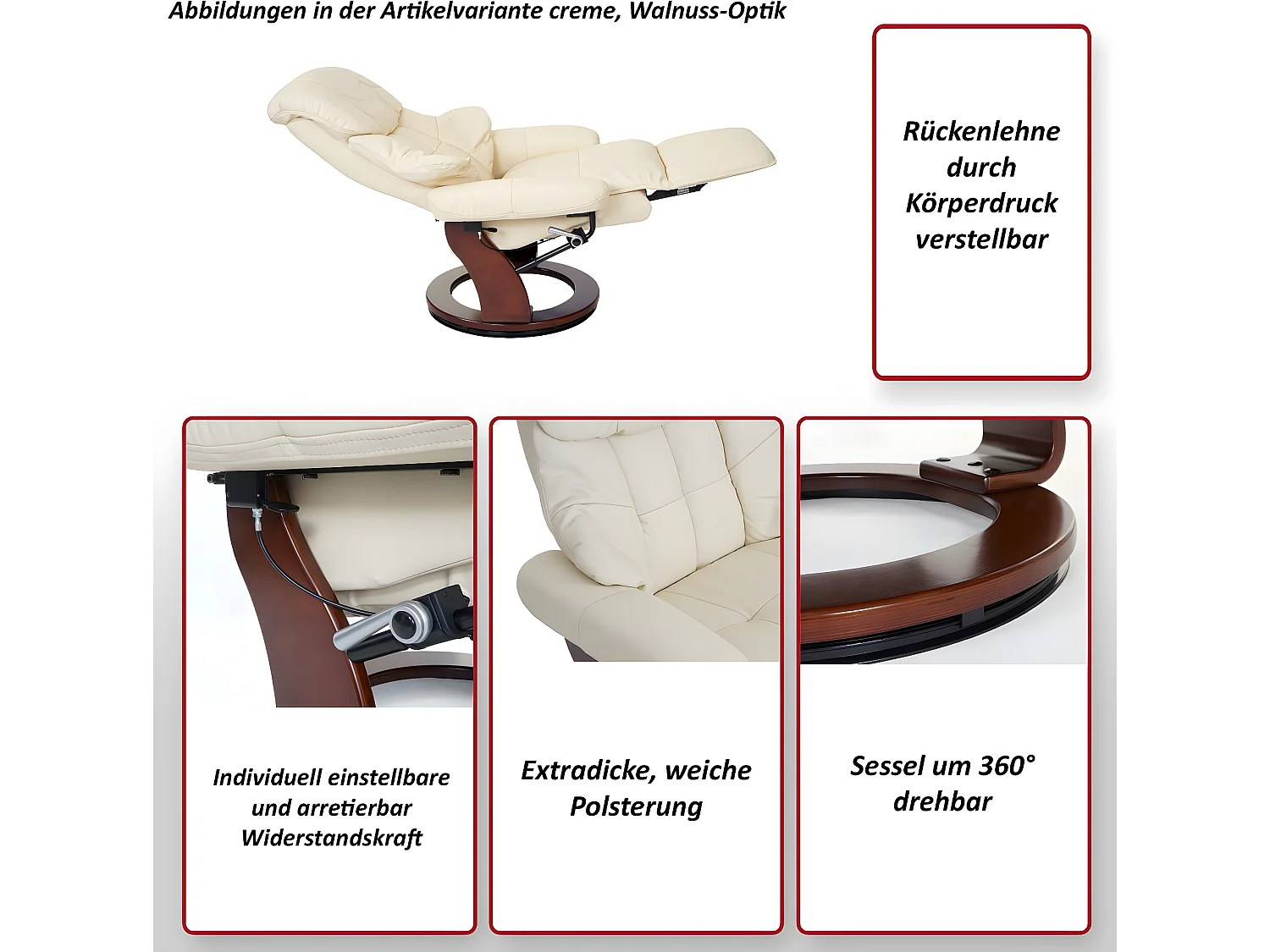 Relaxfauteuil Windsor 2,  zwart, walnoot look