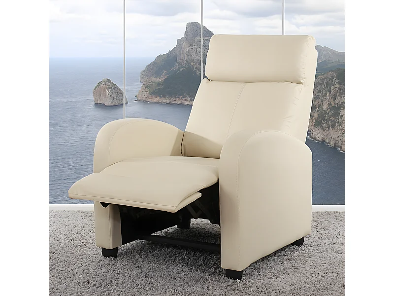 Poltrona relax reclinabile TV elegante Denver ecopelle 92x72x105cm avorio