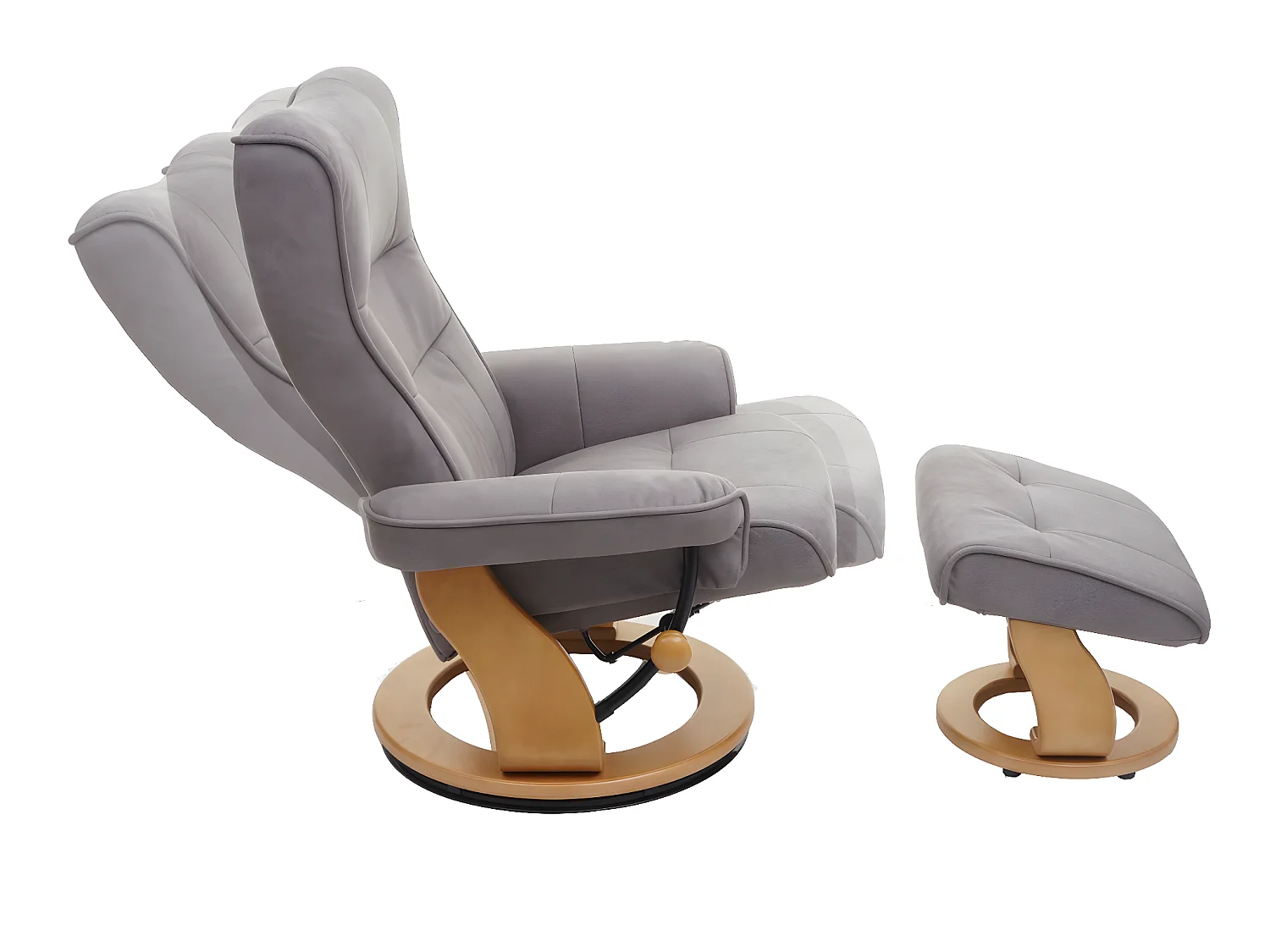 Relaxfauteuil Edmonton met voetenbank,  lichtgrijs, natuurbruin