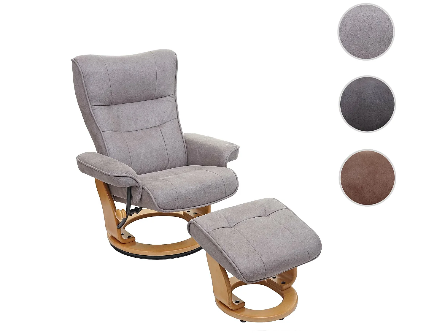 Relaxfauteuil Edmonton met voetenbank,  lichtgrijs, natuurbruin