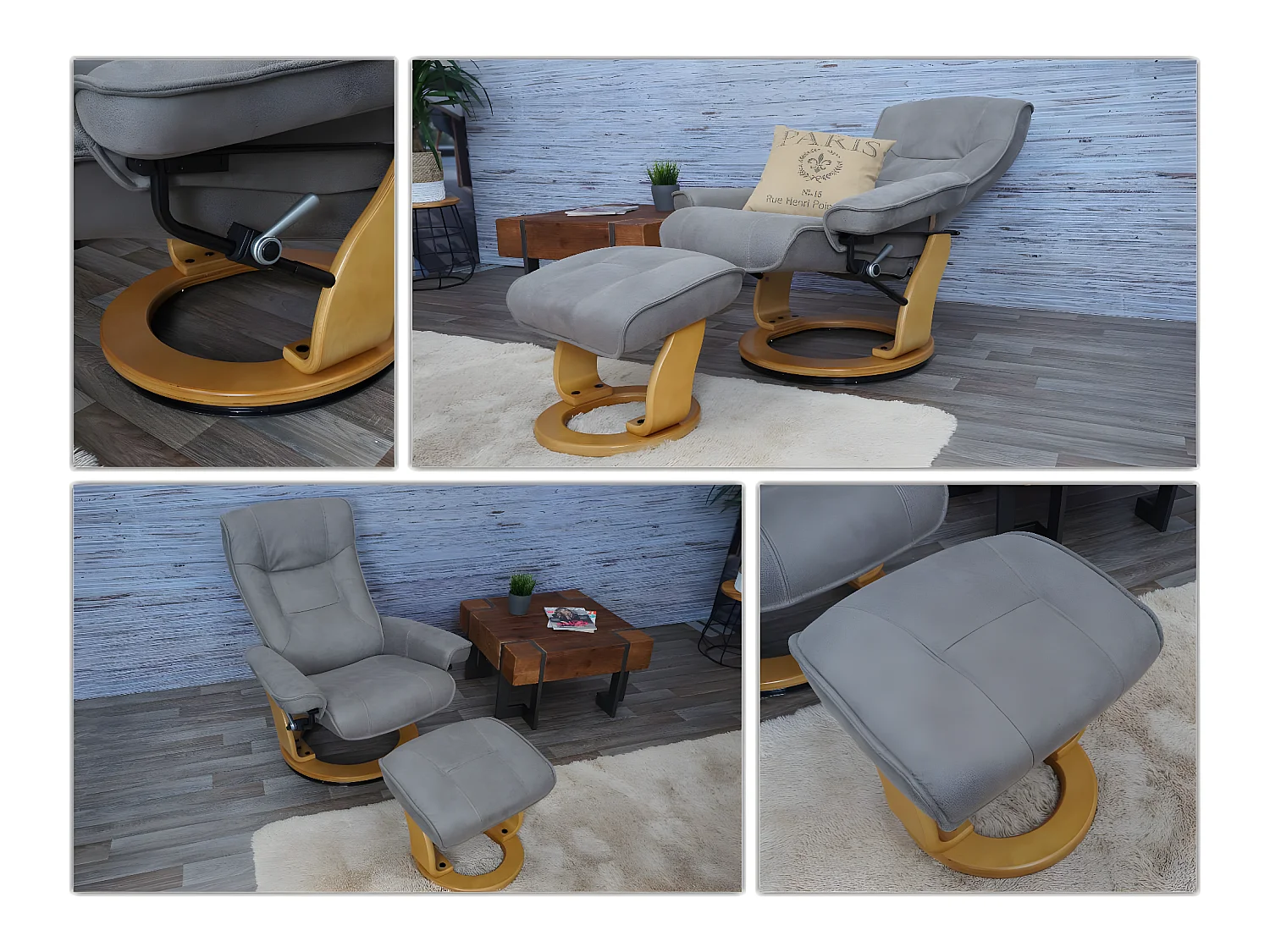 Leżanka Edmonton z taboretem,  jasnoszary, naturalny brąz