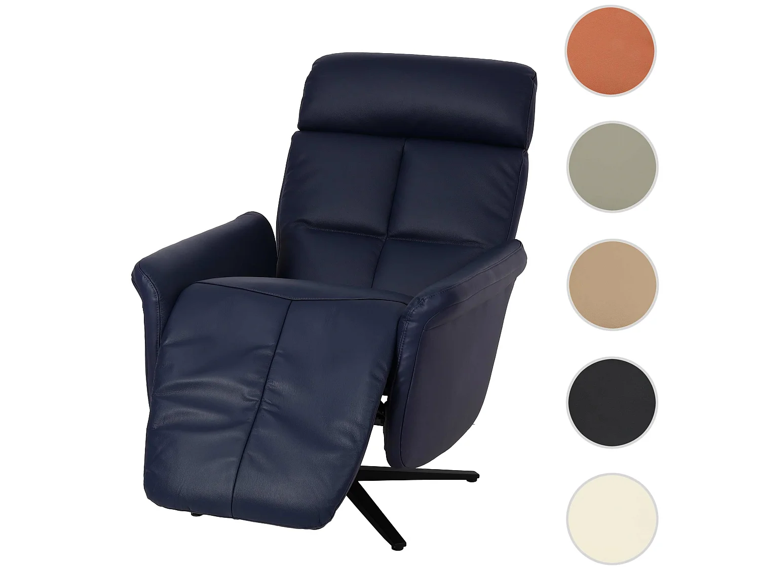 Poltrona reclinabile girevole lounge TV relax imbottita moderna MCW-L10 vera pelle blu