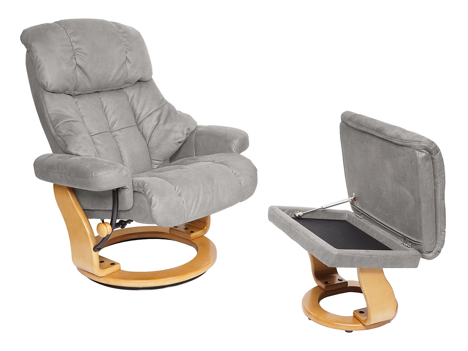 Relaxsessel Edmonton XXL, Hellgrau, Gestell naturbraun