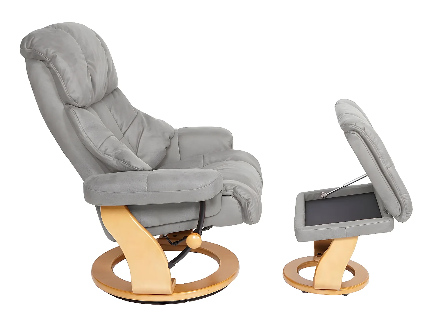 Relaxsessel Edmonton XXL, Hellgrau, Gestell naturbraun