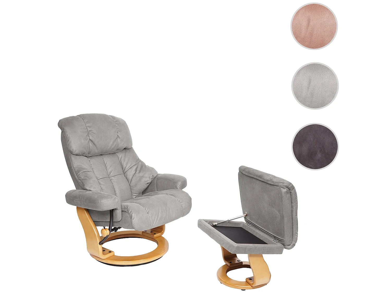 Relaxsessel Edmonton XXL, Hellgrau, Gestell naturbraun