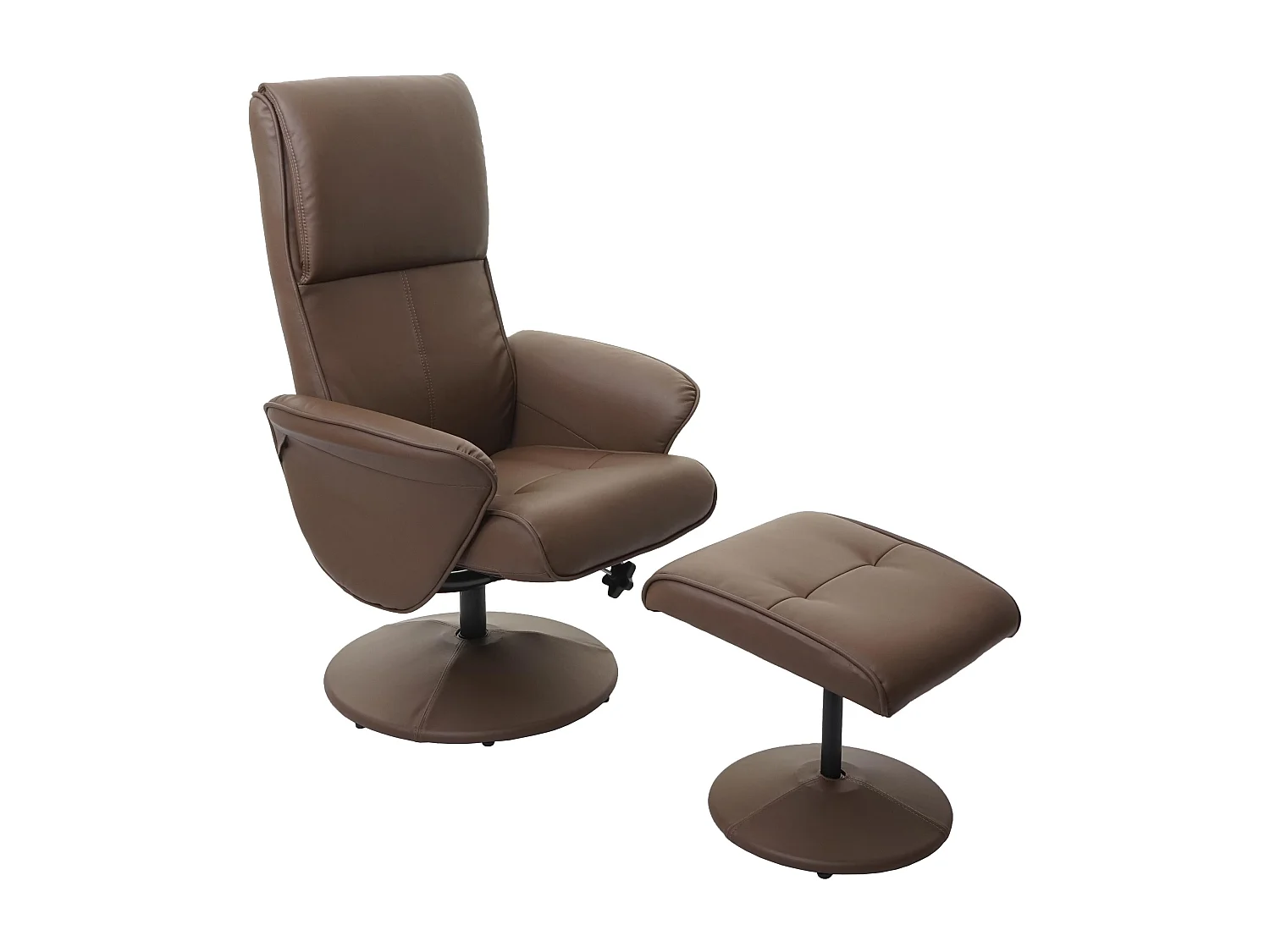 Poltrona relax reclinabile Helsinki girevole con poggiapiedi ecopelle marrone beige