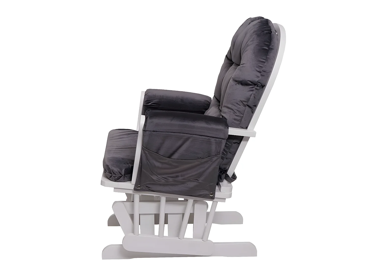 Poltrona a dondolo MCW-C76 legno della gomma velluto con poggiapiedi bianco grigio