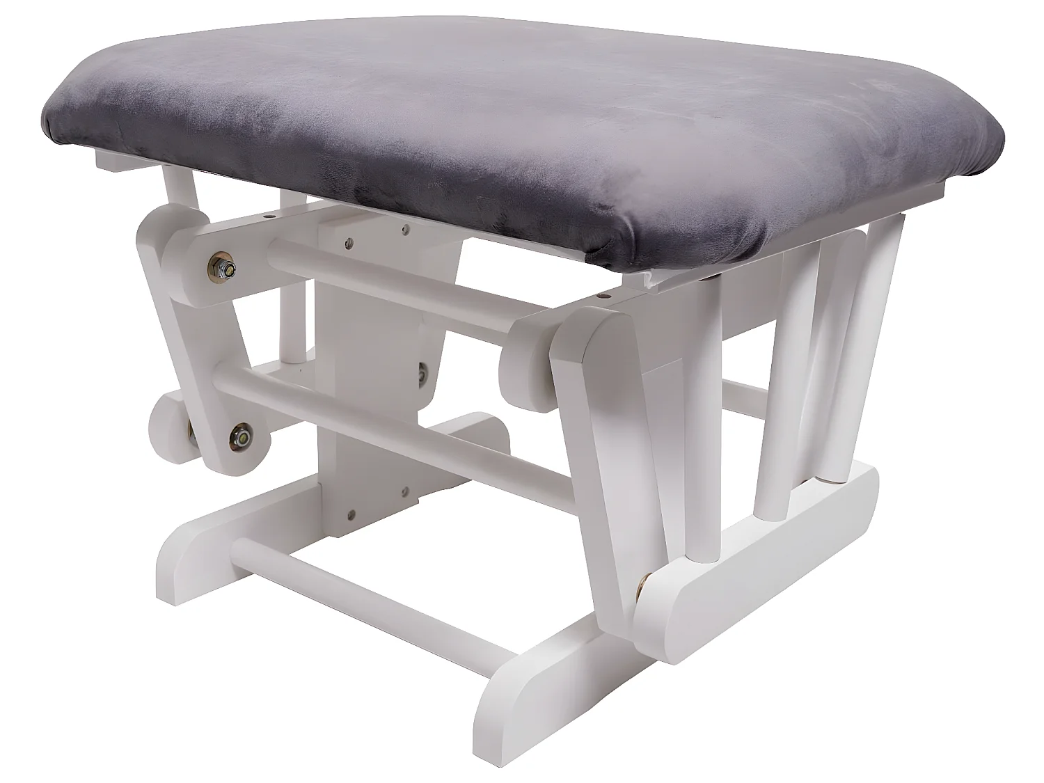 Poltrona a dondolo MCW-C76 legno della gomma velluto con poggiapiedi bianco grigio