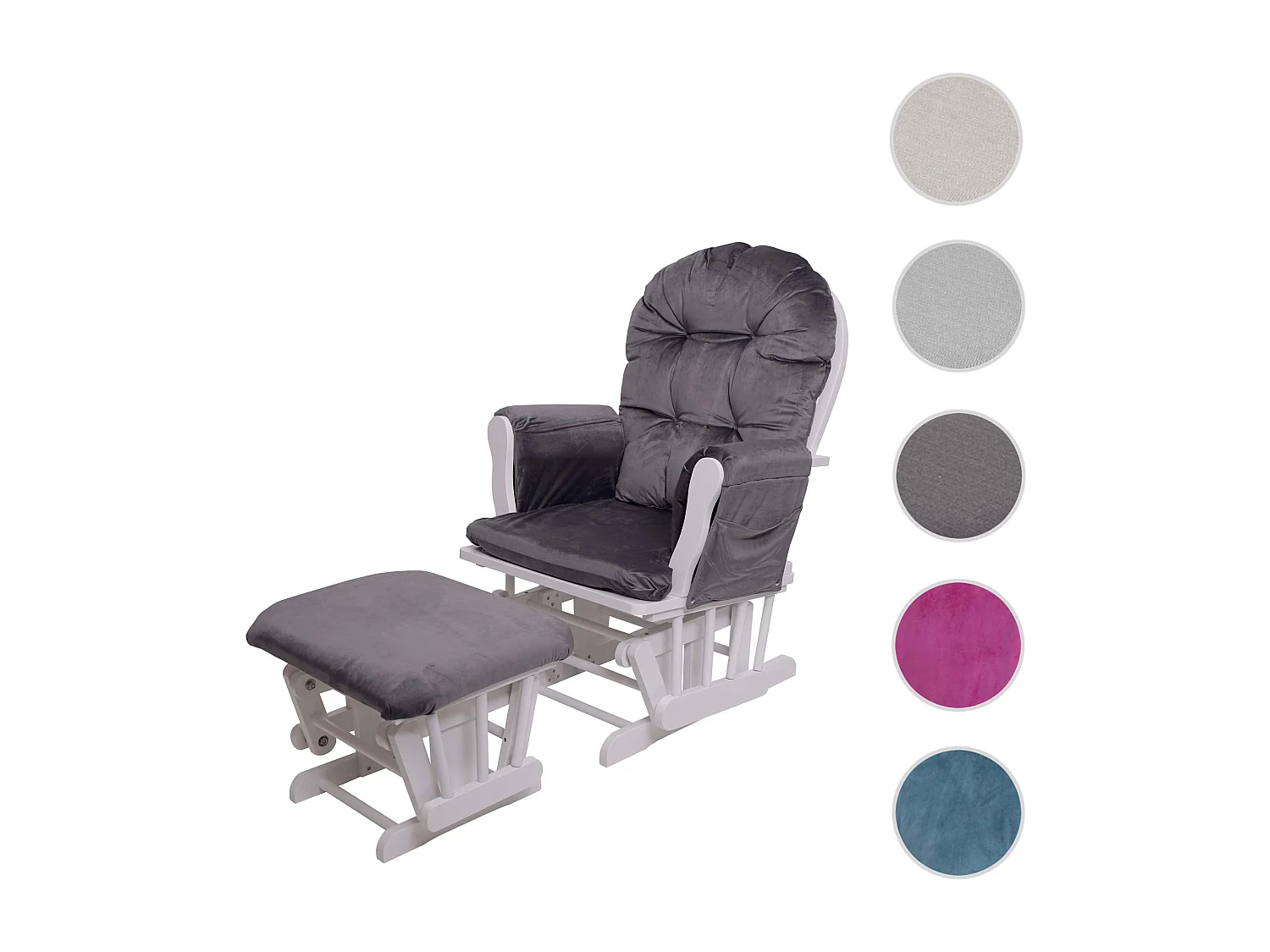 Relaxfauteuil MCW-C76 Schommelstoel,  fluweel, grijs, frame wit