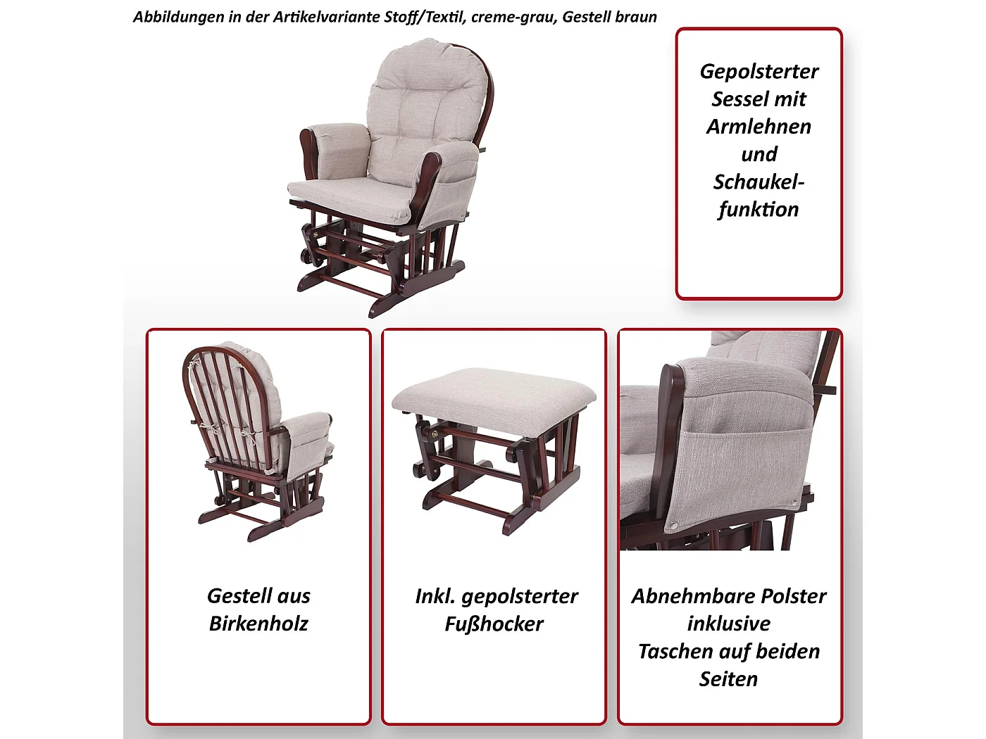 Relaxfauteuil MCW-C76 Schommelstoel,  fluweel, grijs, frame wit