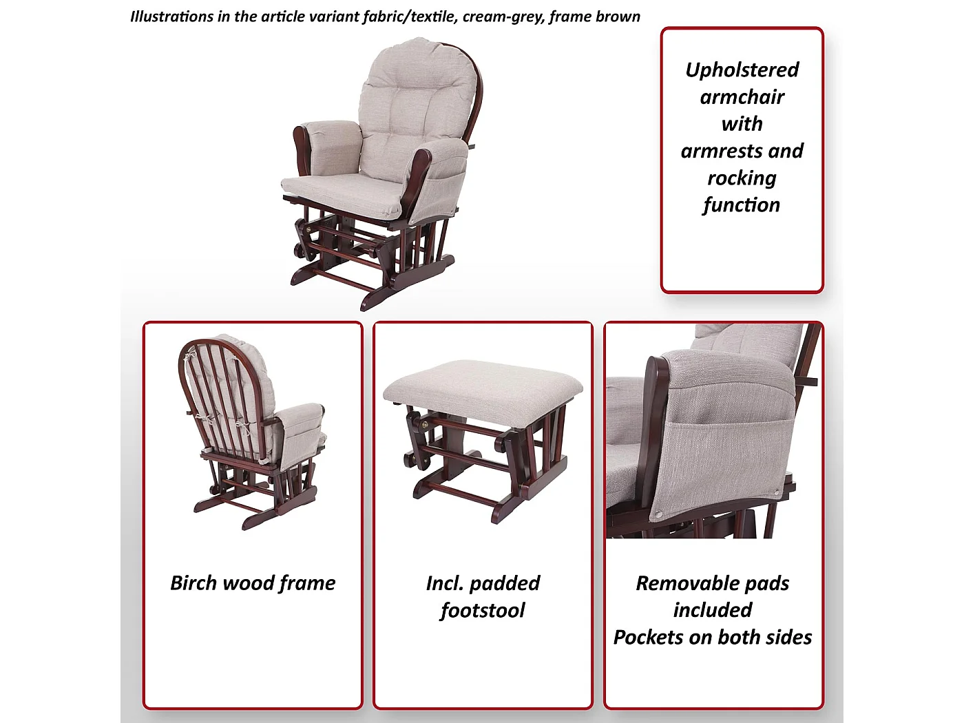 Relaxfauteuil MCW-C76 Schommelstoel,  fluweel, grijs, frame wit