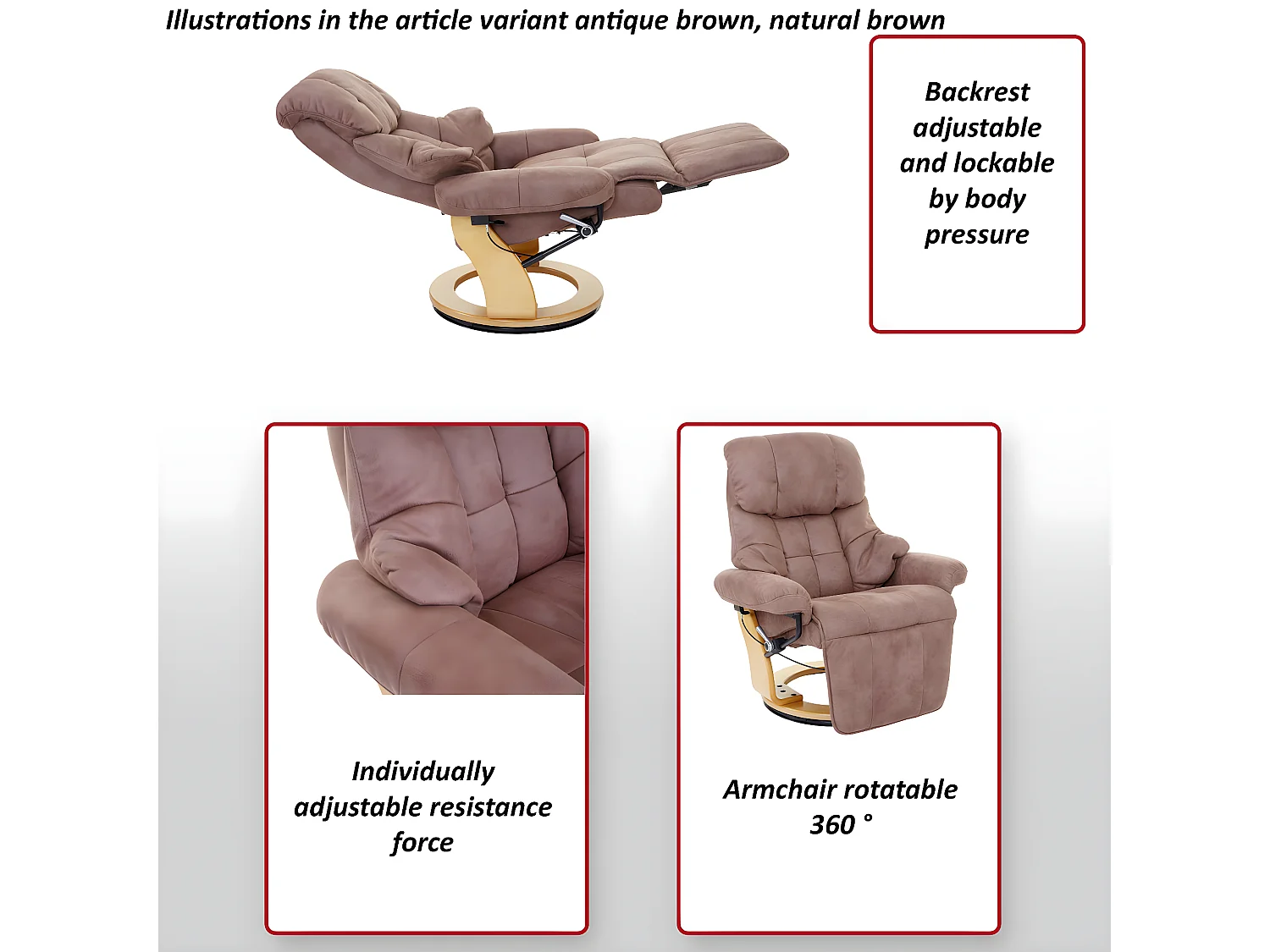 Relaxsessel Windsor 2, Dunkelgrau, Walnuss-Optik