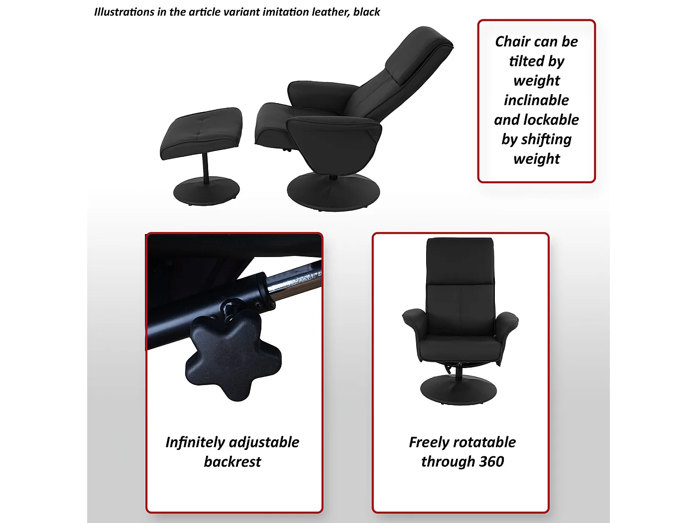 Relaxfauteuil Stockholm,  kunstleer, zwart