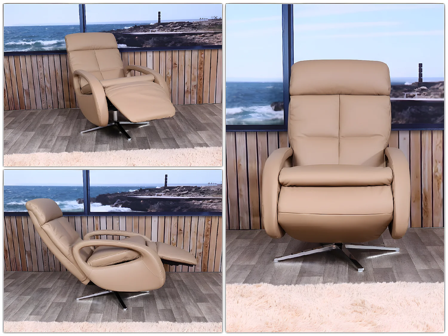 Obrotowa leżanka MCW-L11, pełna skóra,  taupe