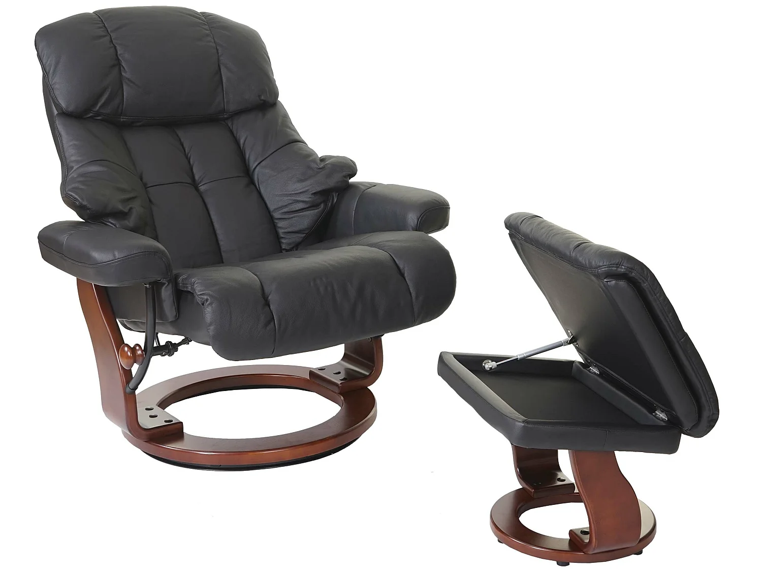 Leżanka Windsor XXL z taboretem,  czarny, orzechowy wygląd