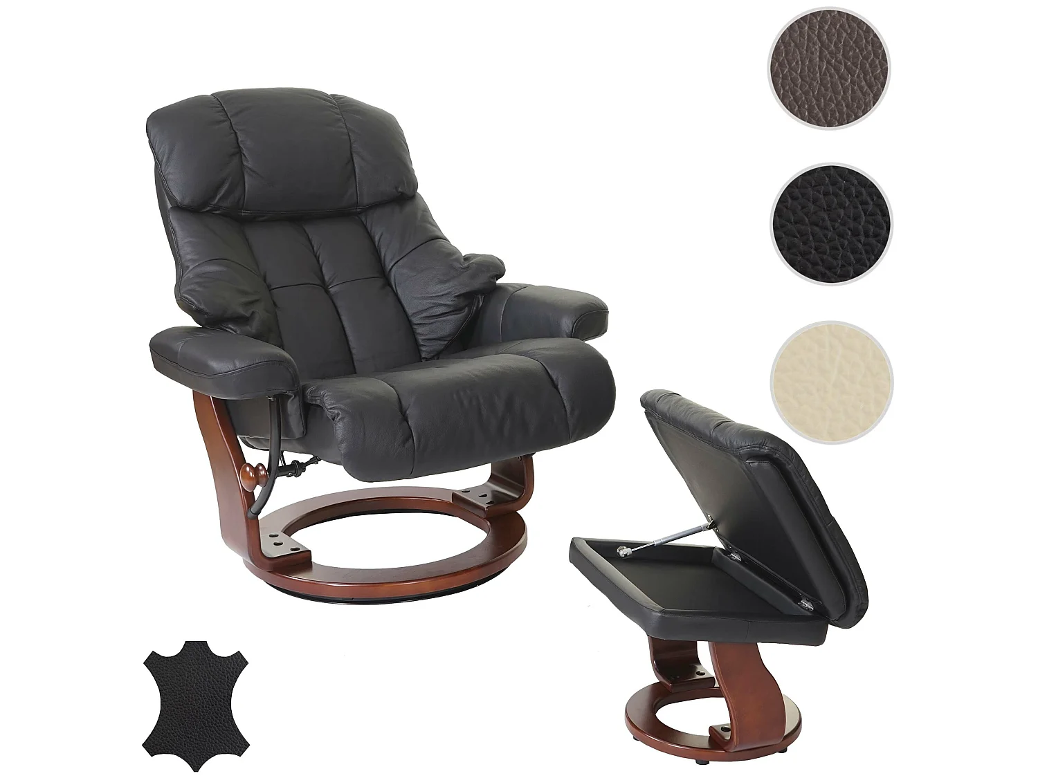 Leżanka Windsor XXL z taboretem,  czarny, orzechowy wygląd