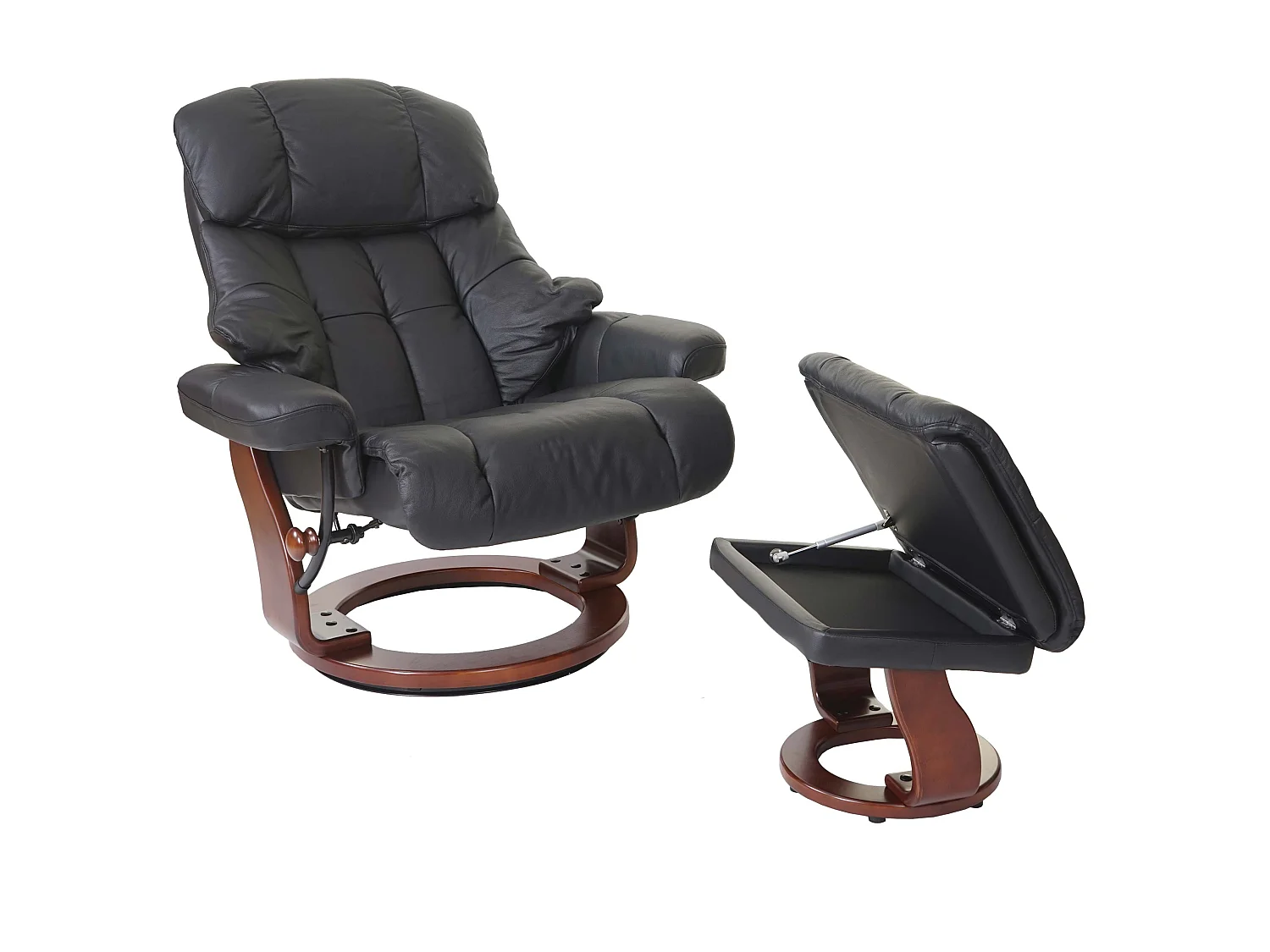 Relaxsessel Windsor XXL mit Hocker, Schwarz, Walnuss-Optik