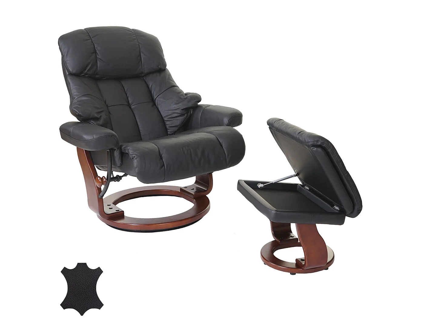 Relaxsessel Windsor XXL mit Hocker, Schwarz, Walnuss-Optik