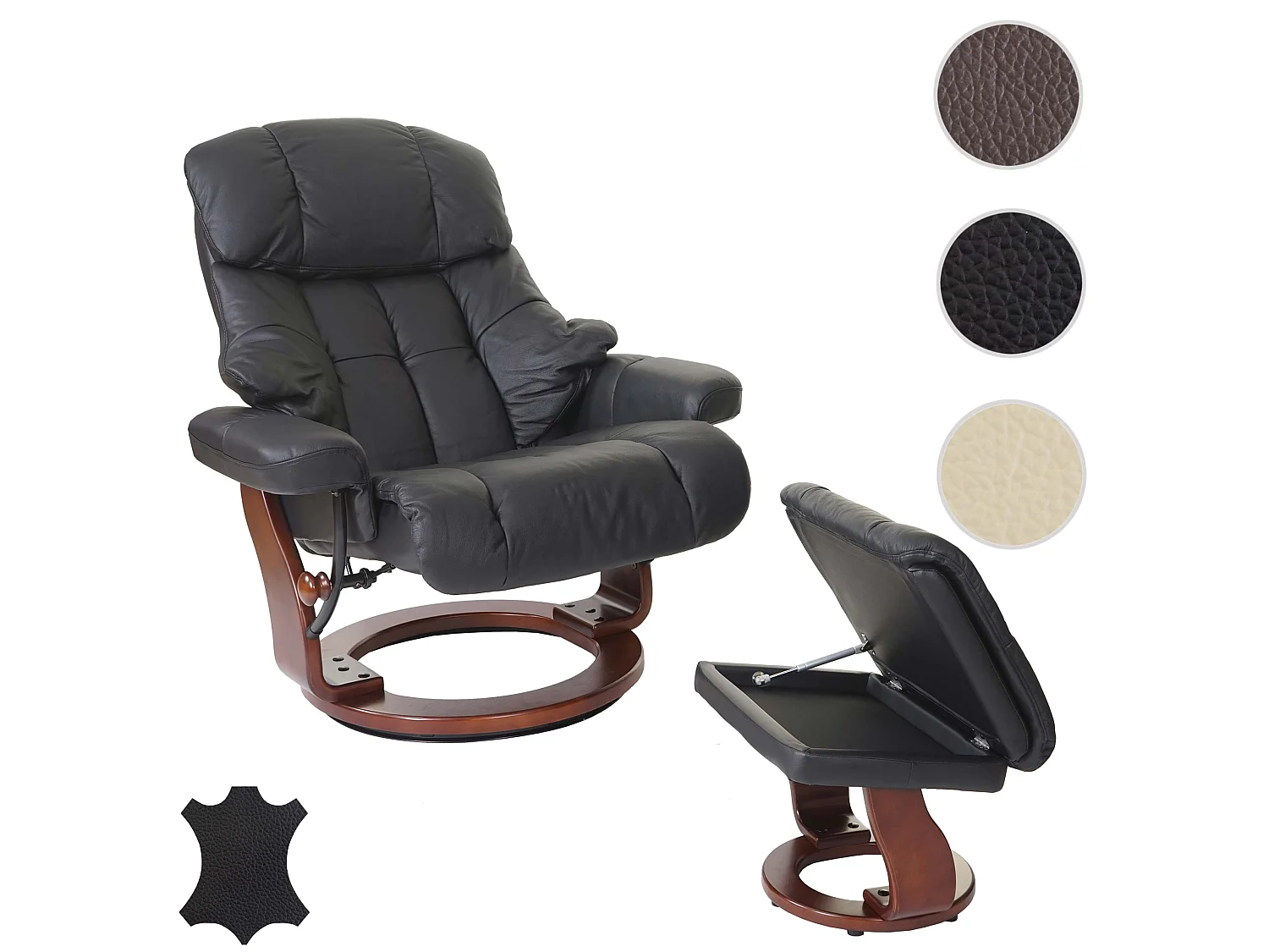 Relaxsessel Windsor XXL mit Hocker, Schwarz, Walnuss-Optik