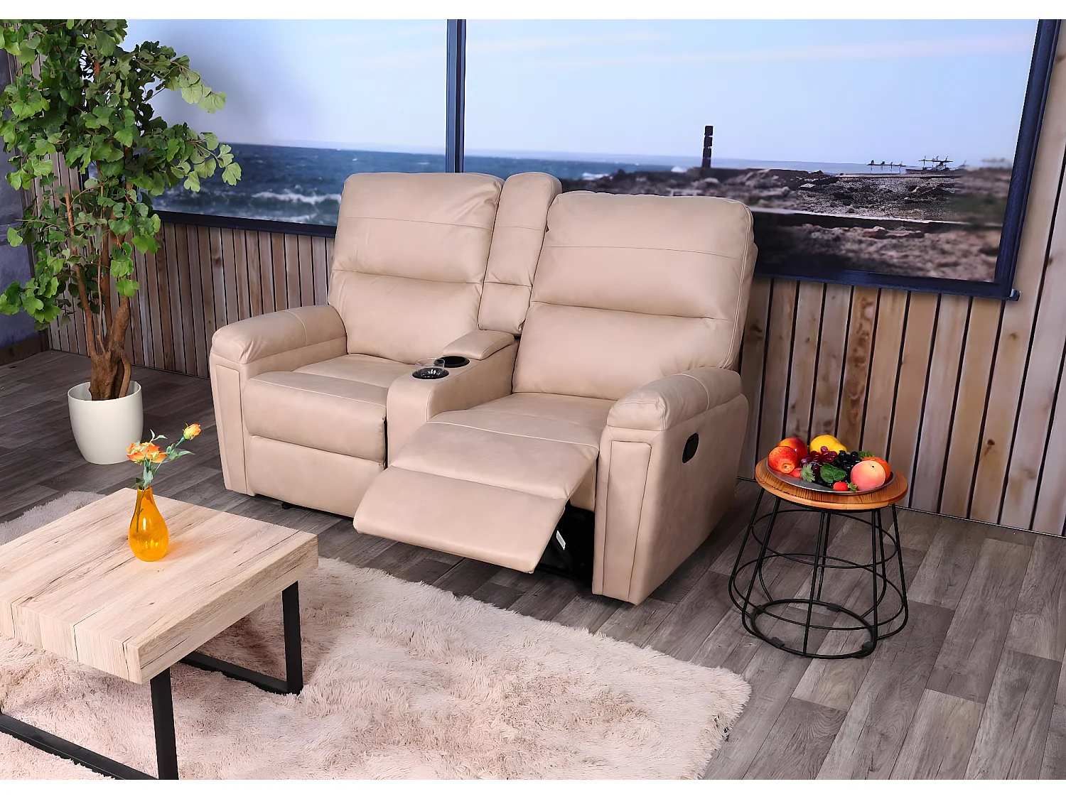 Poltrona da cinema 2 posti MCW-K17 regolabile tessuto beige