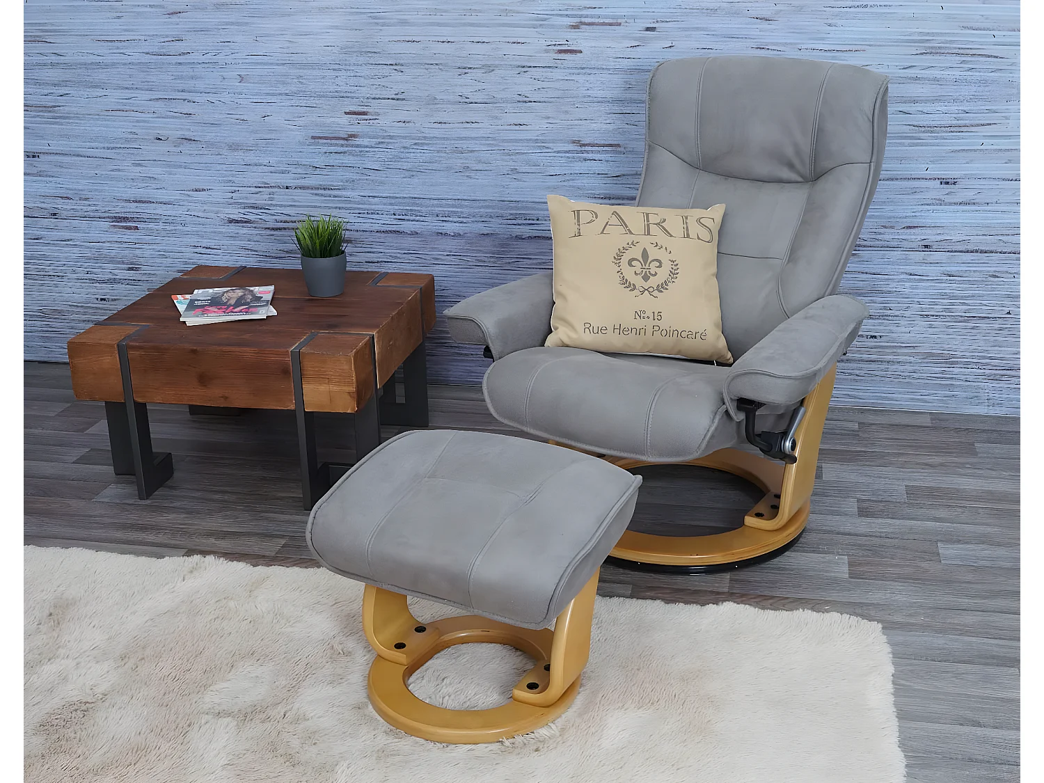 MCA poltrona relax Hamilton tessuto girevole con poggiapiedi legno chiaro grigio chiaro