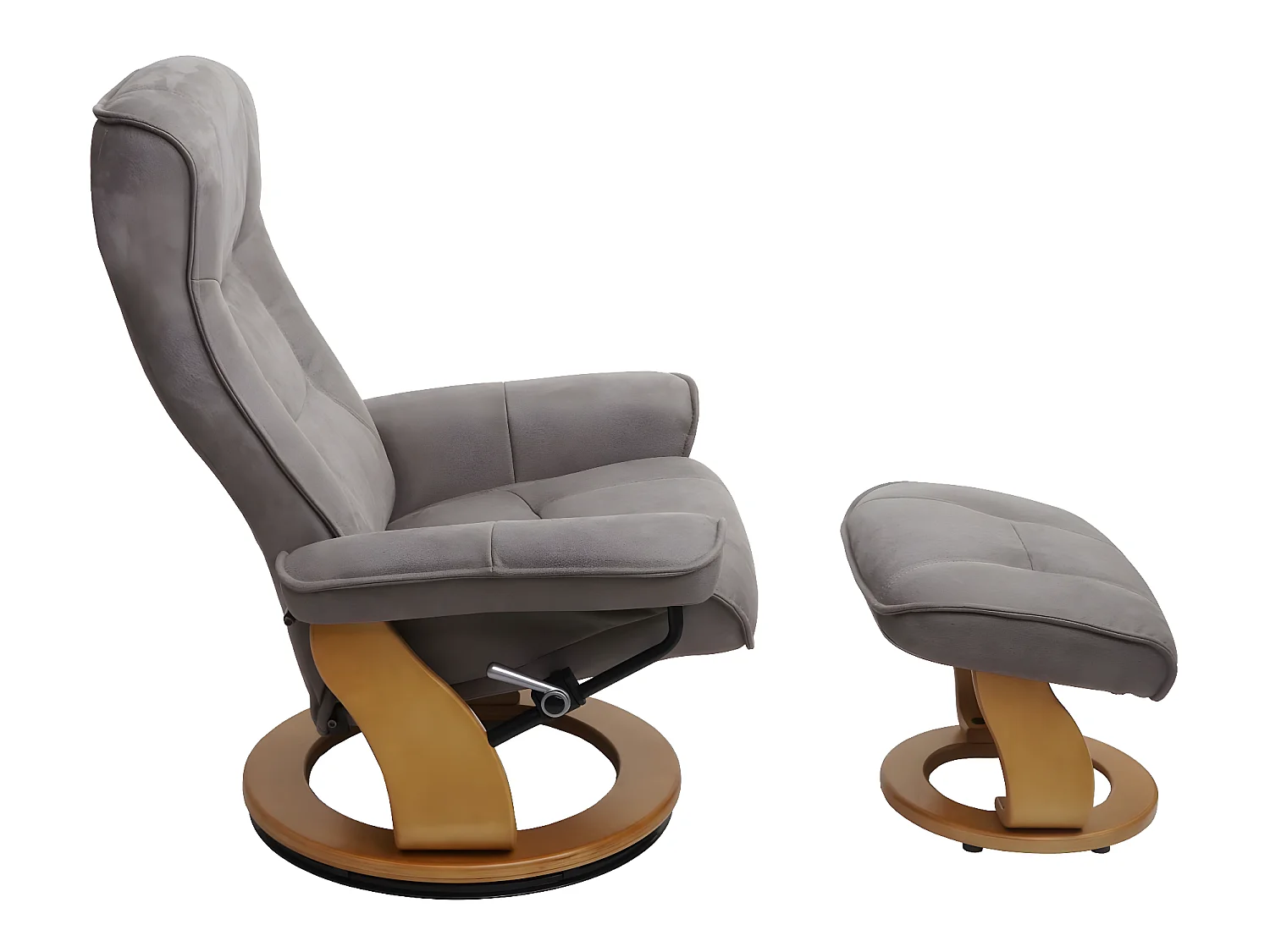 MCA poltrona relax Hamilton tessuto girevole con poggiapiedi legno chiaro grigio chiaro