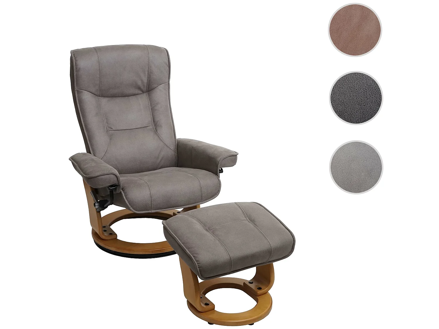 MCA poltrona relax Hamilton tessuto girevole con poggiapiedi legno chiaro grigio chiaro