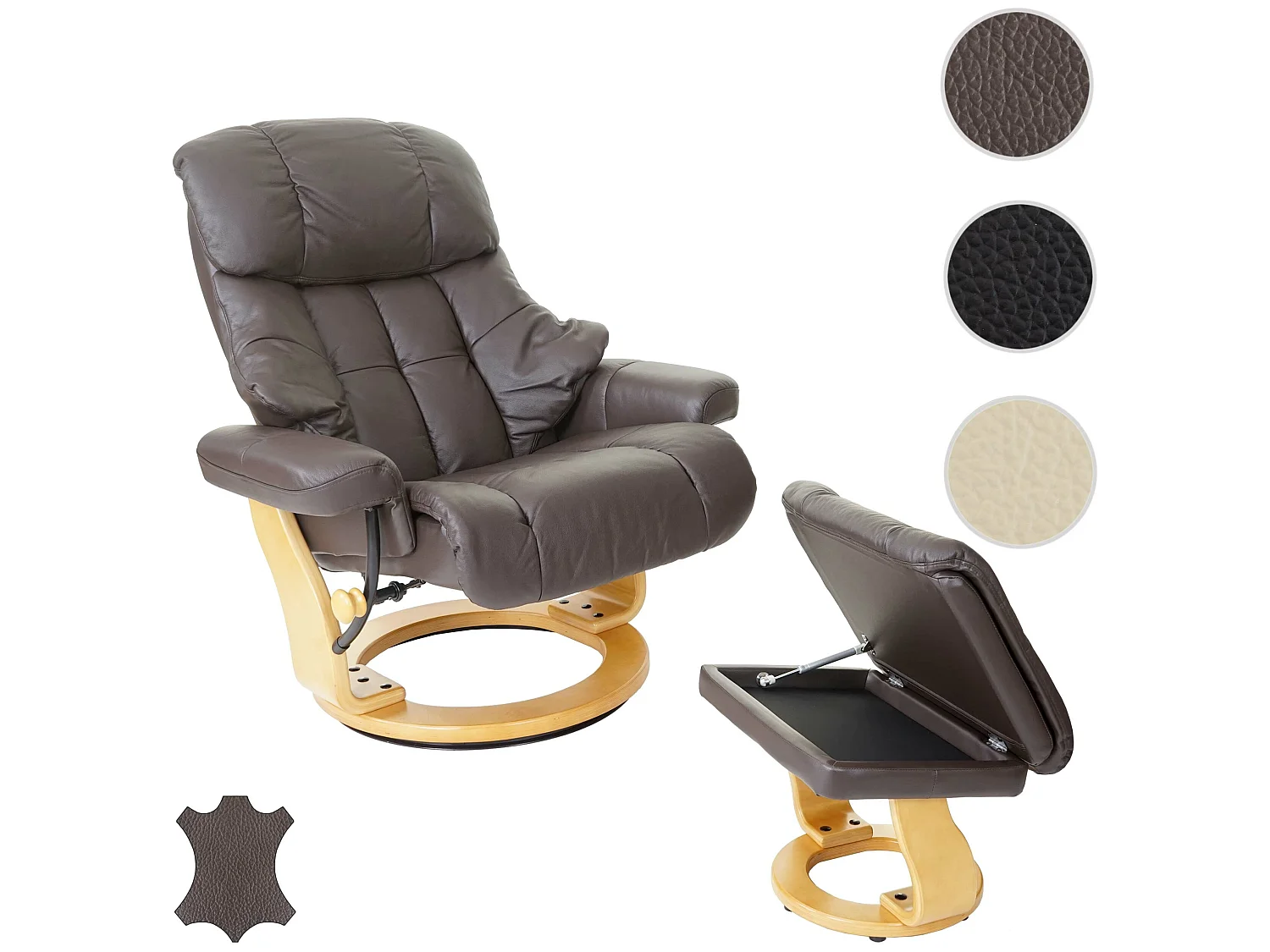 Sillón Windsor XXL con taburete,  marrón, marrón natural