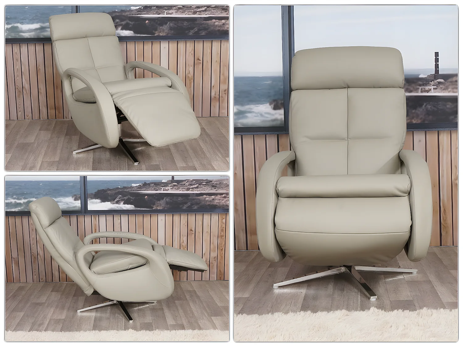 Relaxfauteuil MCW-L11 draaibaar, volledig leer,  grijs