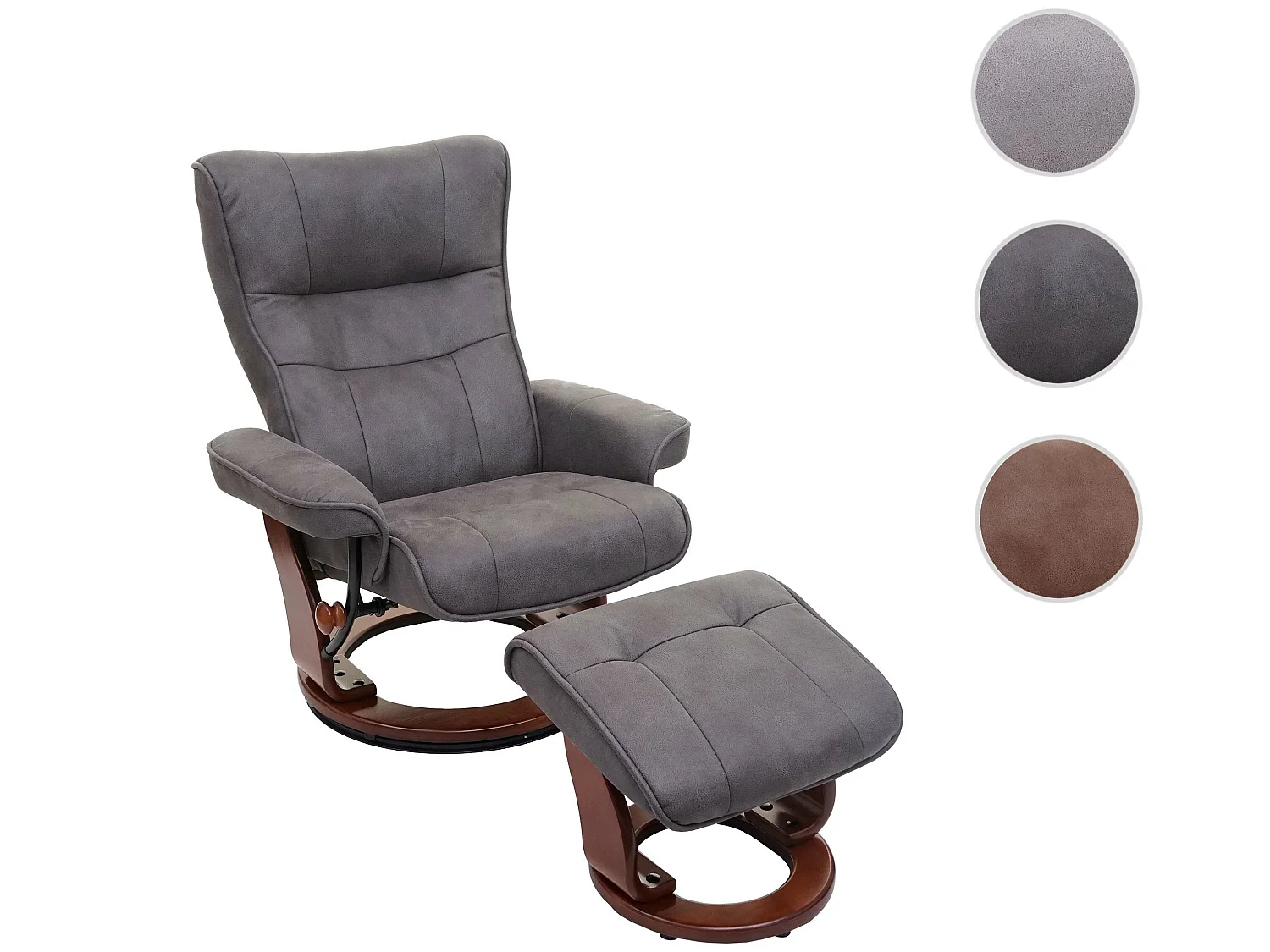 Relaxsessel Edmonton mit Hocker, Dunkelgrau, walnussfarben