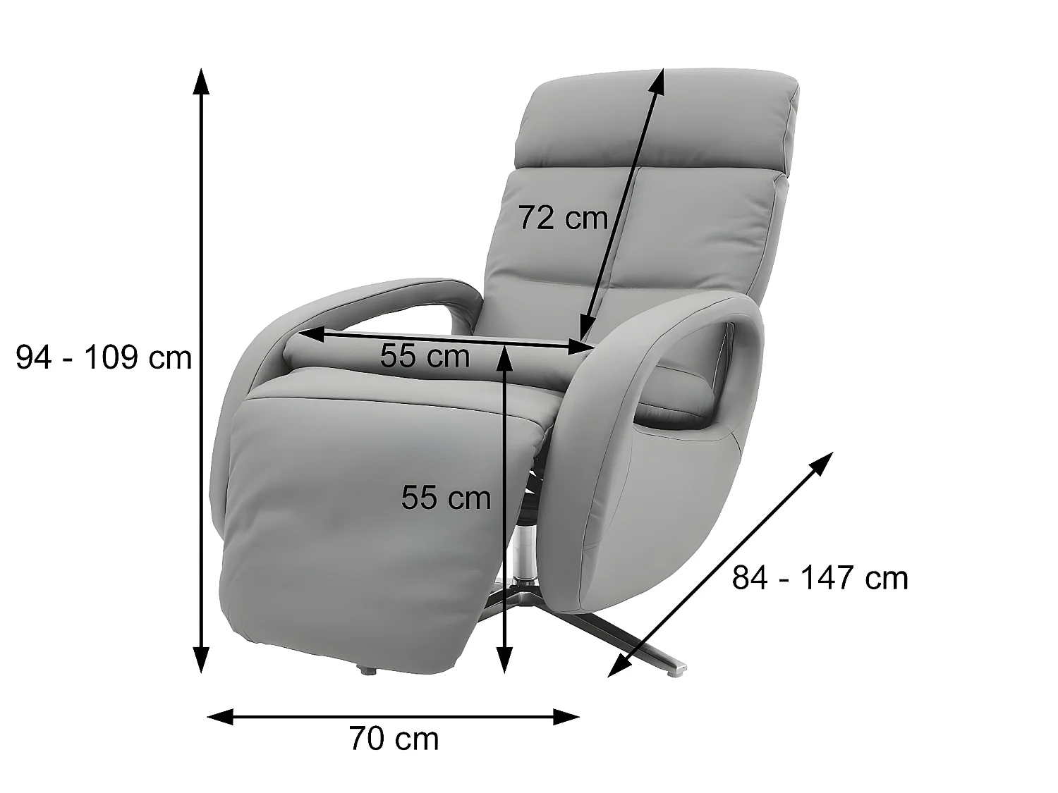 Relaxfauteuil MCW-L11 draaibaar, volledig leer,  zwart