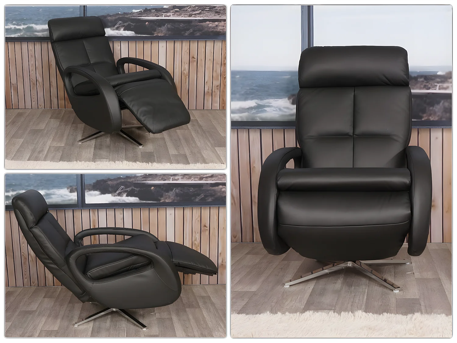 Relaxfauteuil MCW-L11 draaibaar, volledig leer,  zwart
