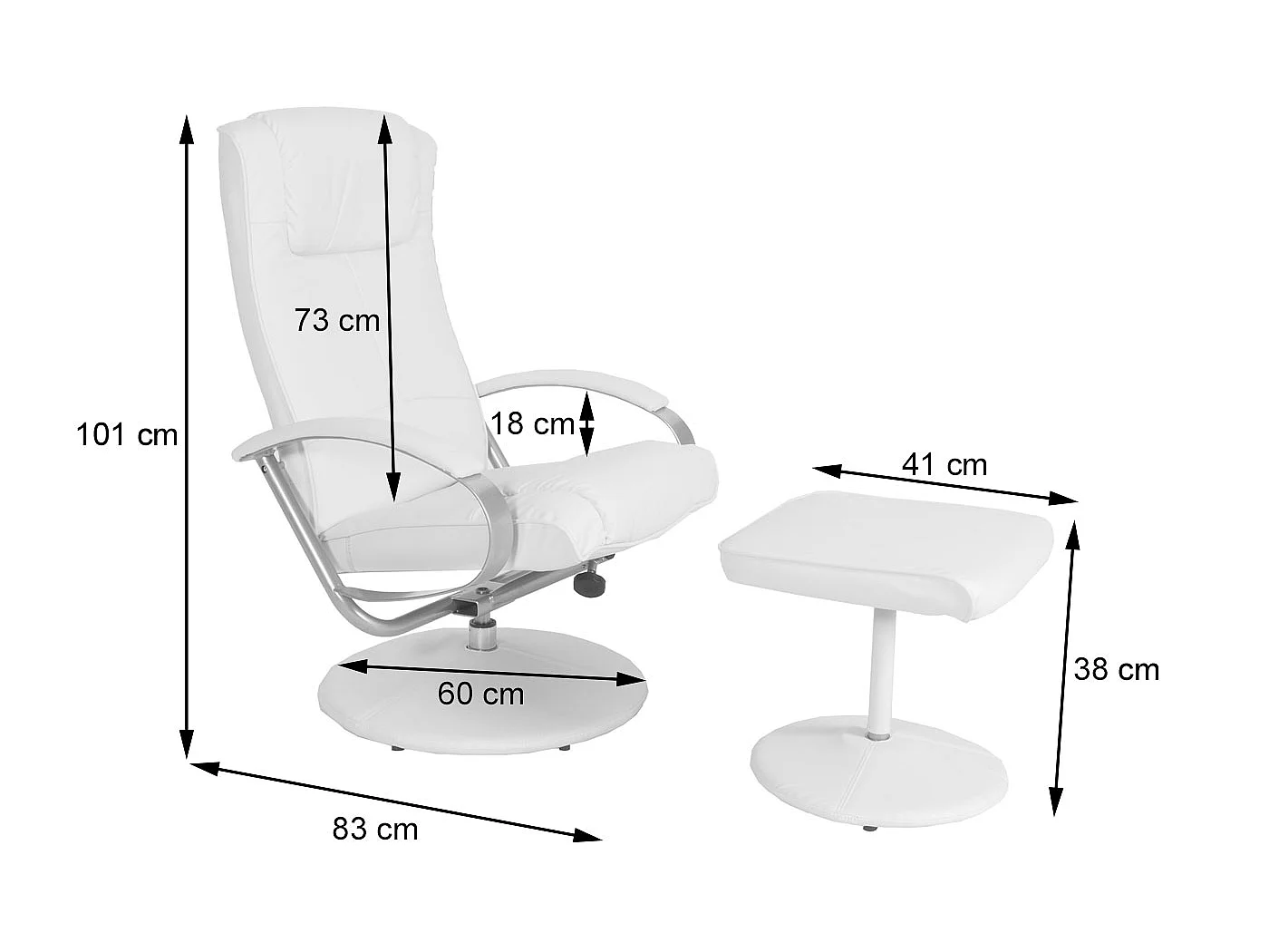 Relaxfauteuil Siena met voetenbank,  crème-wit