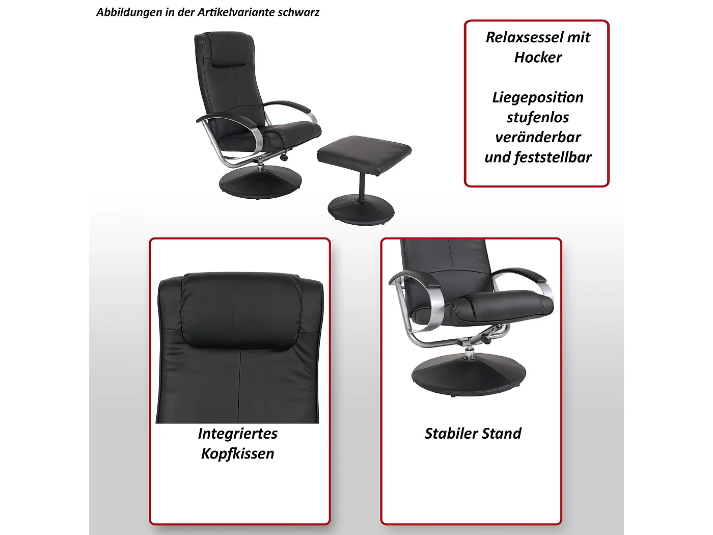 Relaxfauteuil Siena met voetenbank,  crème-wit