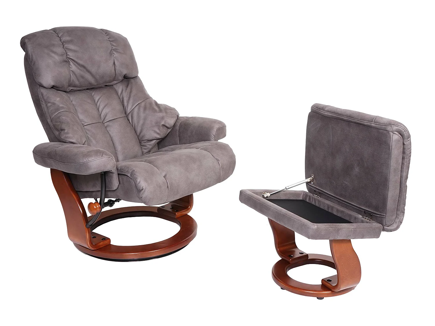 Relaxfauteuil Edmonton XXL,  donkergrijs, frame walnoot-look