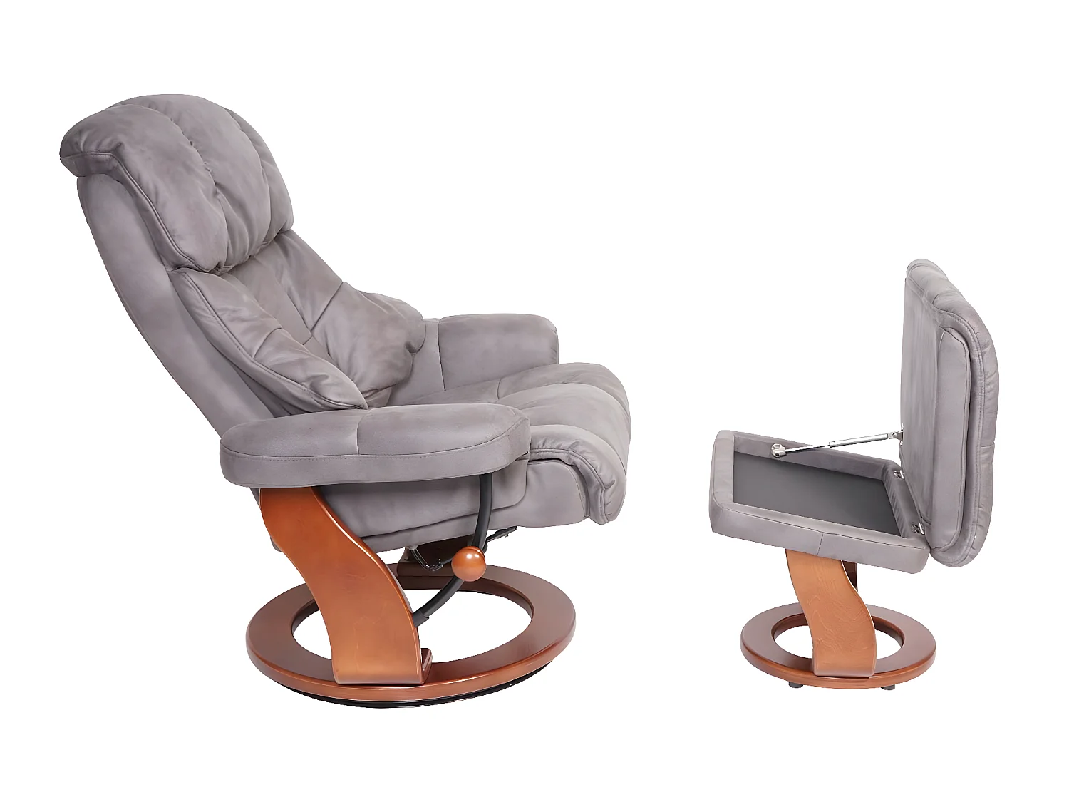 Relaxsessel Edmonton XXL, Dunkelgrau, Gestell Walnuss-Optik