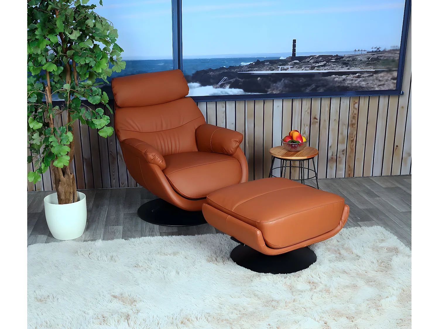 Relaxsessel mit Hocker MCW-K99, Braun