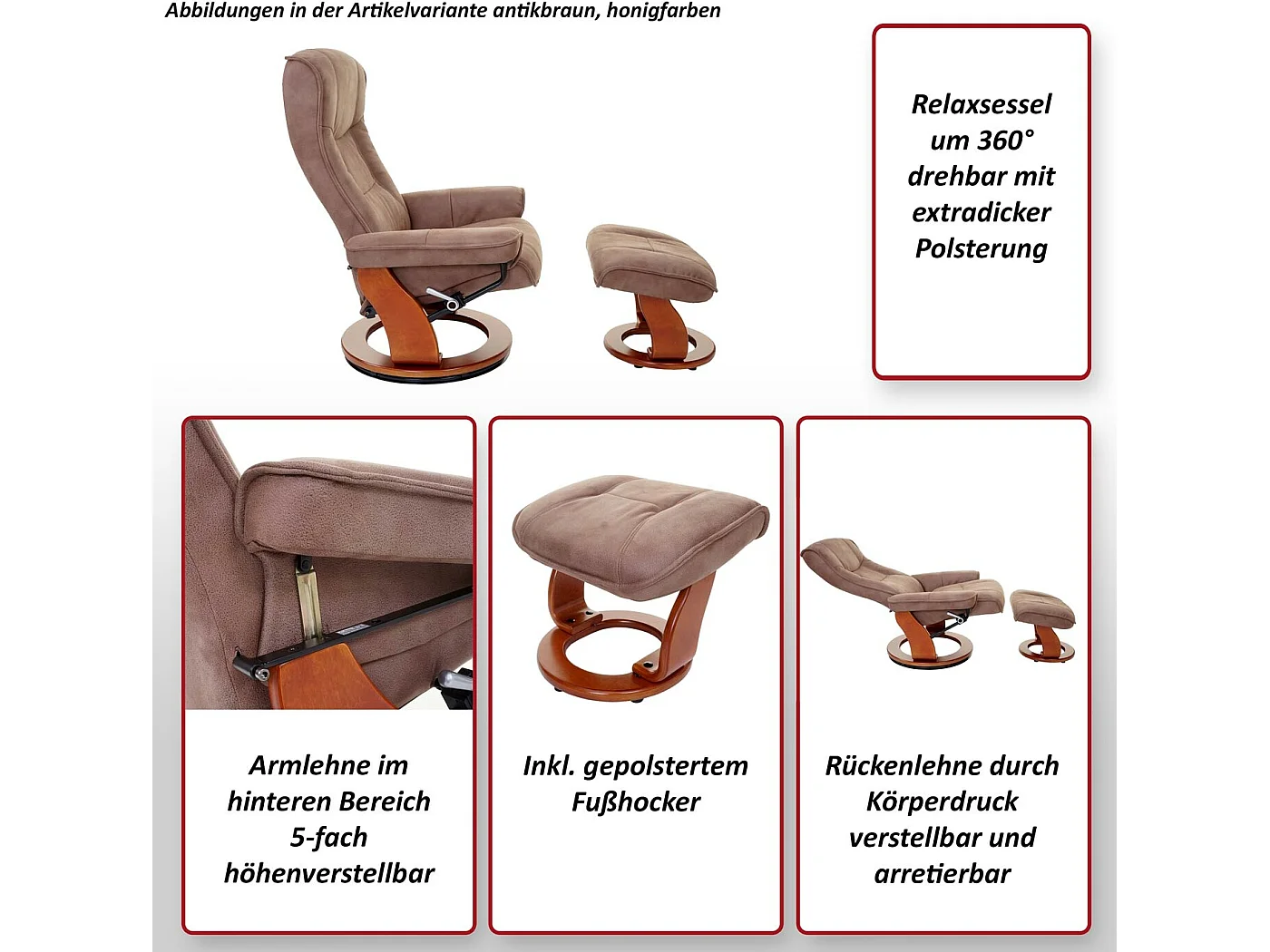 Relaxfauteuil Halifax,  donkergrijs, walnootkleurig