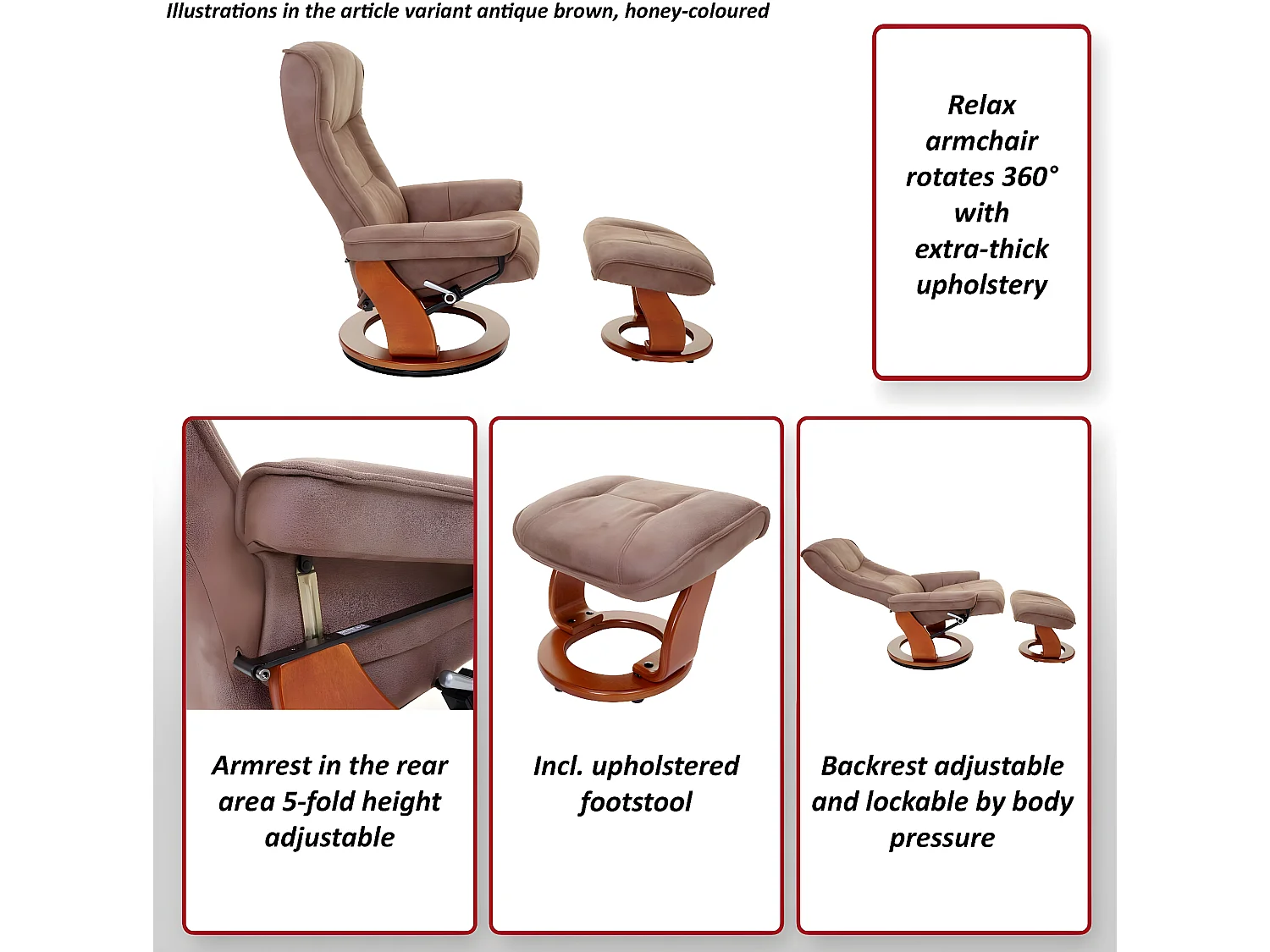 Relaxfauteuil Halifax,  donkergrijs, walnootkleurig