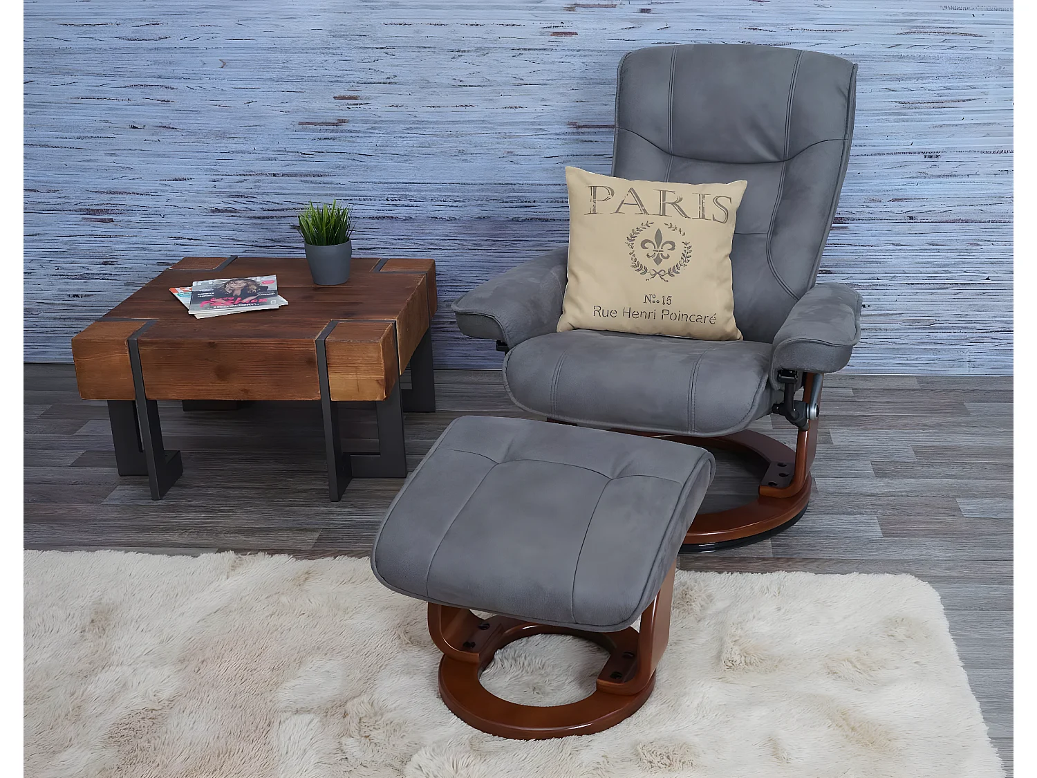 Fotel relaksacyjny Halifax,  ciemnoszary, kolor orzechowy