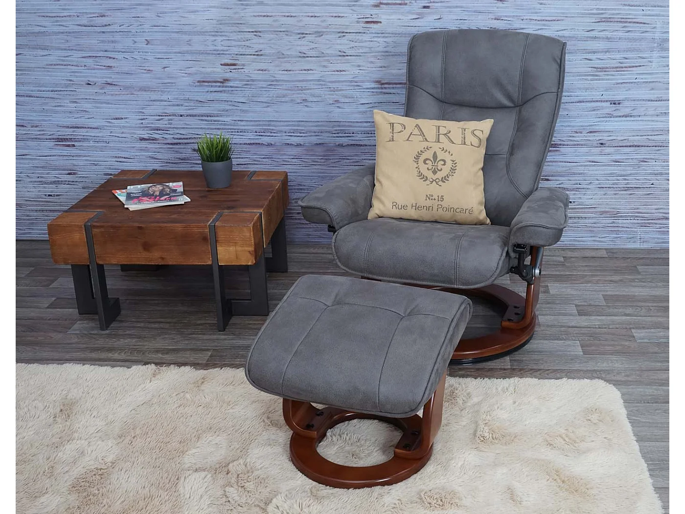 Fotel relaksacyjny Halifax,  ciemnoszary, kolor orzechowy