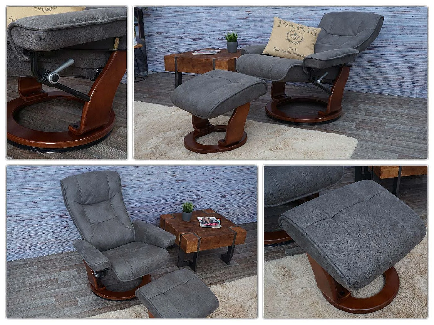 Fotel relaksacyjny Halifax,  ciemnoszary, kolor orzechowy