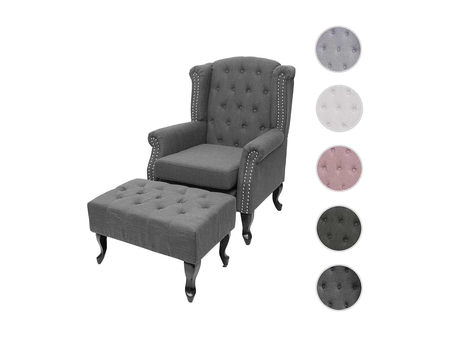 Relaxfauteuil Oxford,  donkergrijs met voetenbank