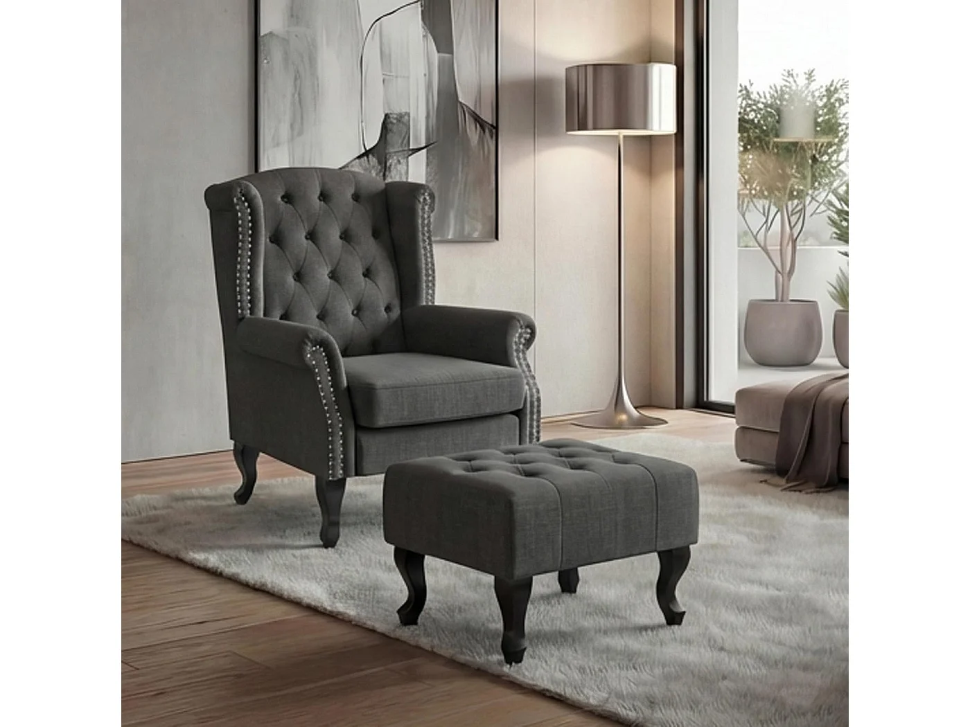 Fotel relaksacyjny Oxford,  ciemnoszary z otomaną