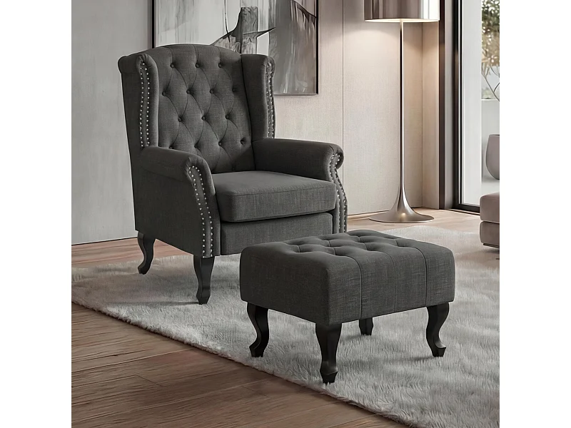 Fotel relaksacyjny Oxford,  ciemnoszary z otomaną