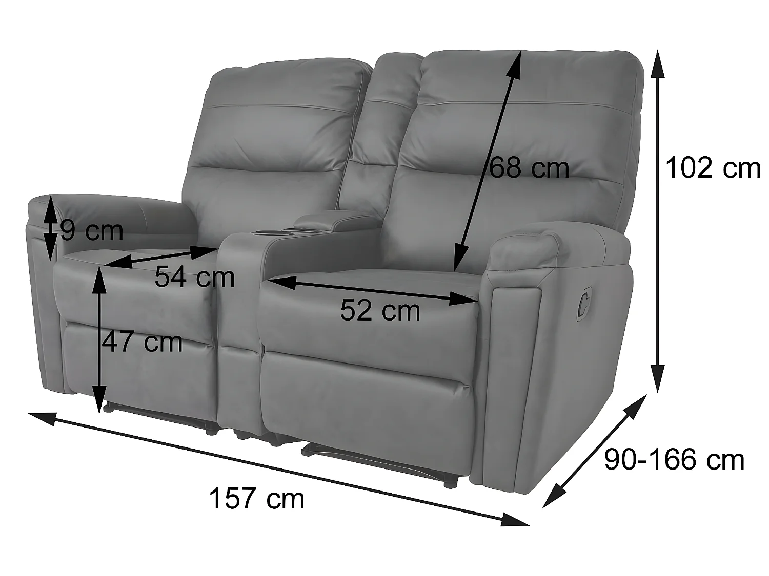 Poltrona da cinema 2 posti MCW-K17 regolabile tessuto grigio chiaro