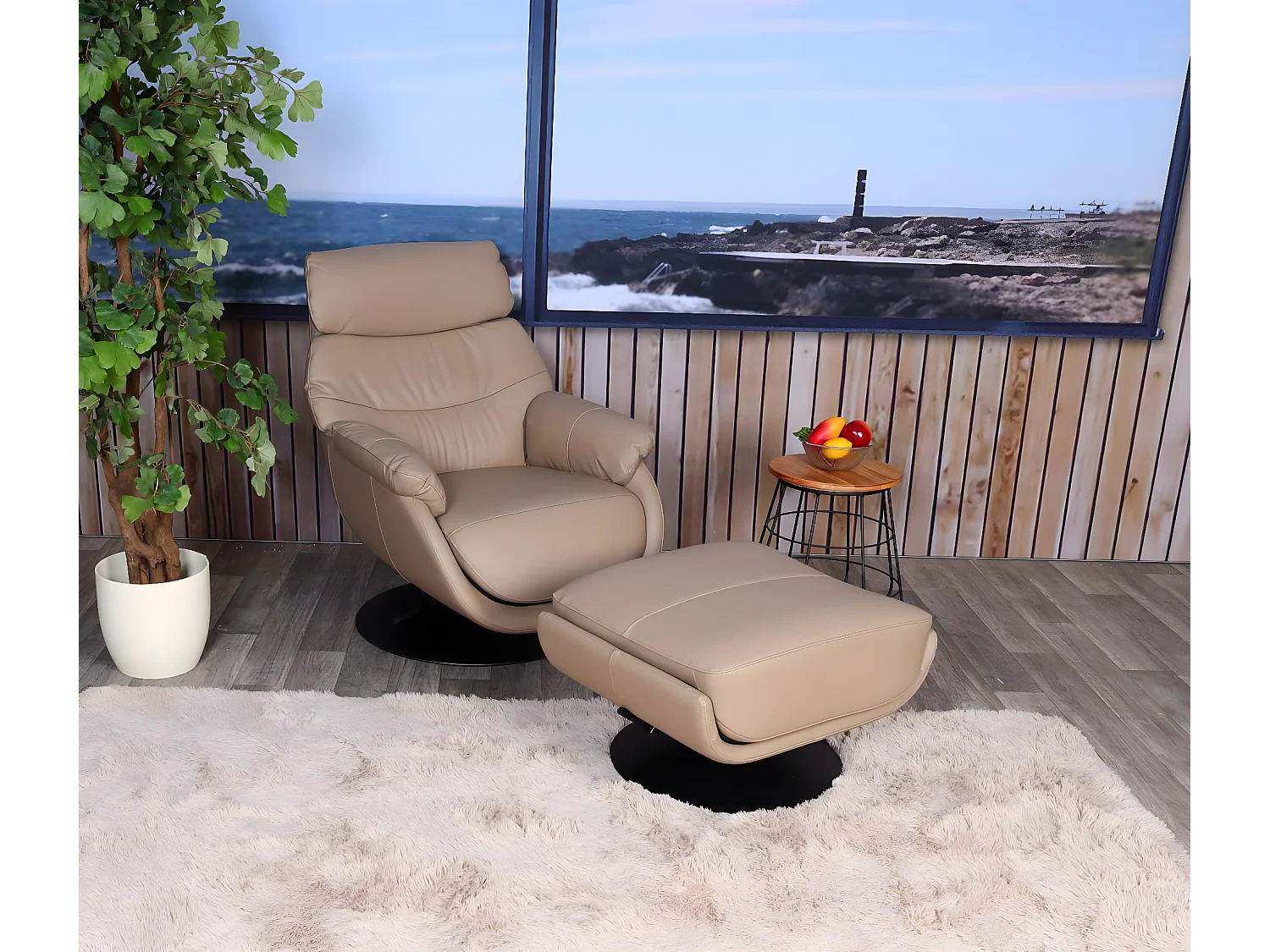 Relaxsessel mit Hocker MCW-K99, Taupe