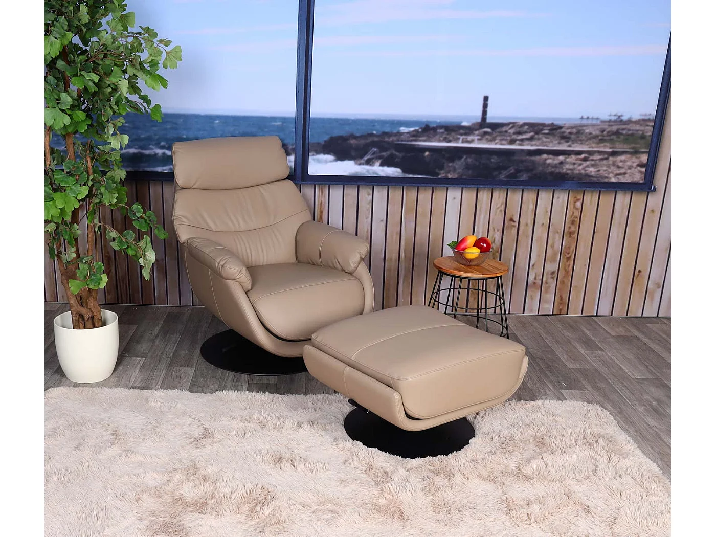 Relaxsessel mit Hocker MCW-K99, Taupe