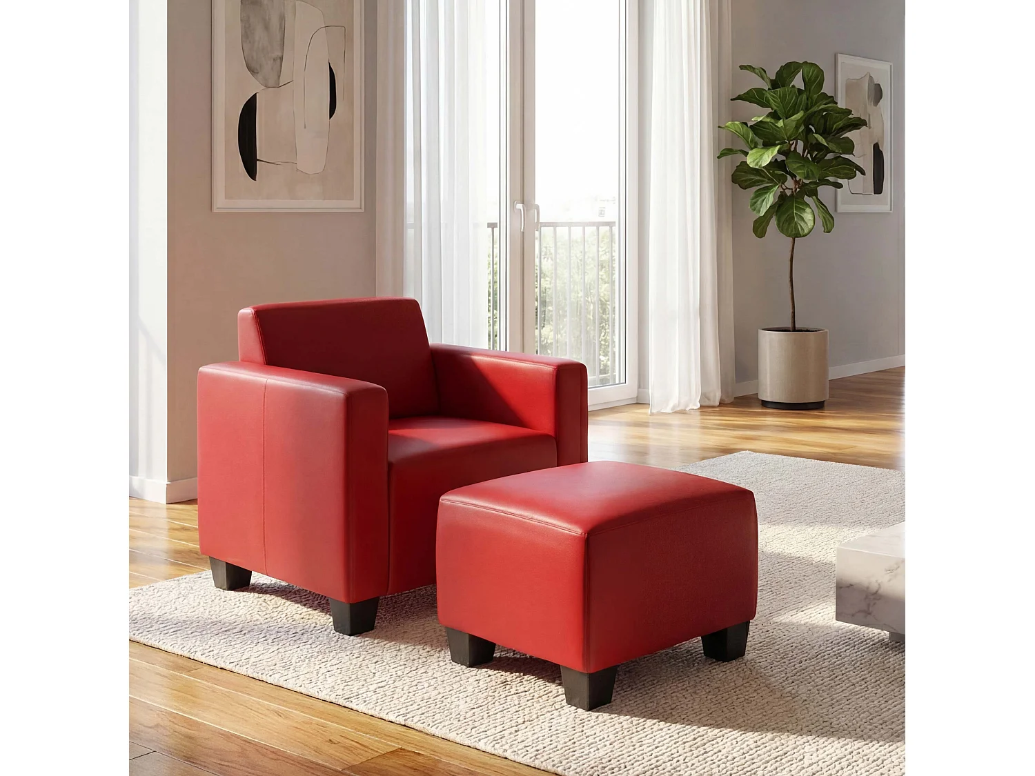 Sessel mit Ottomane Moncalieri, Rot