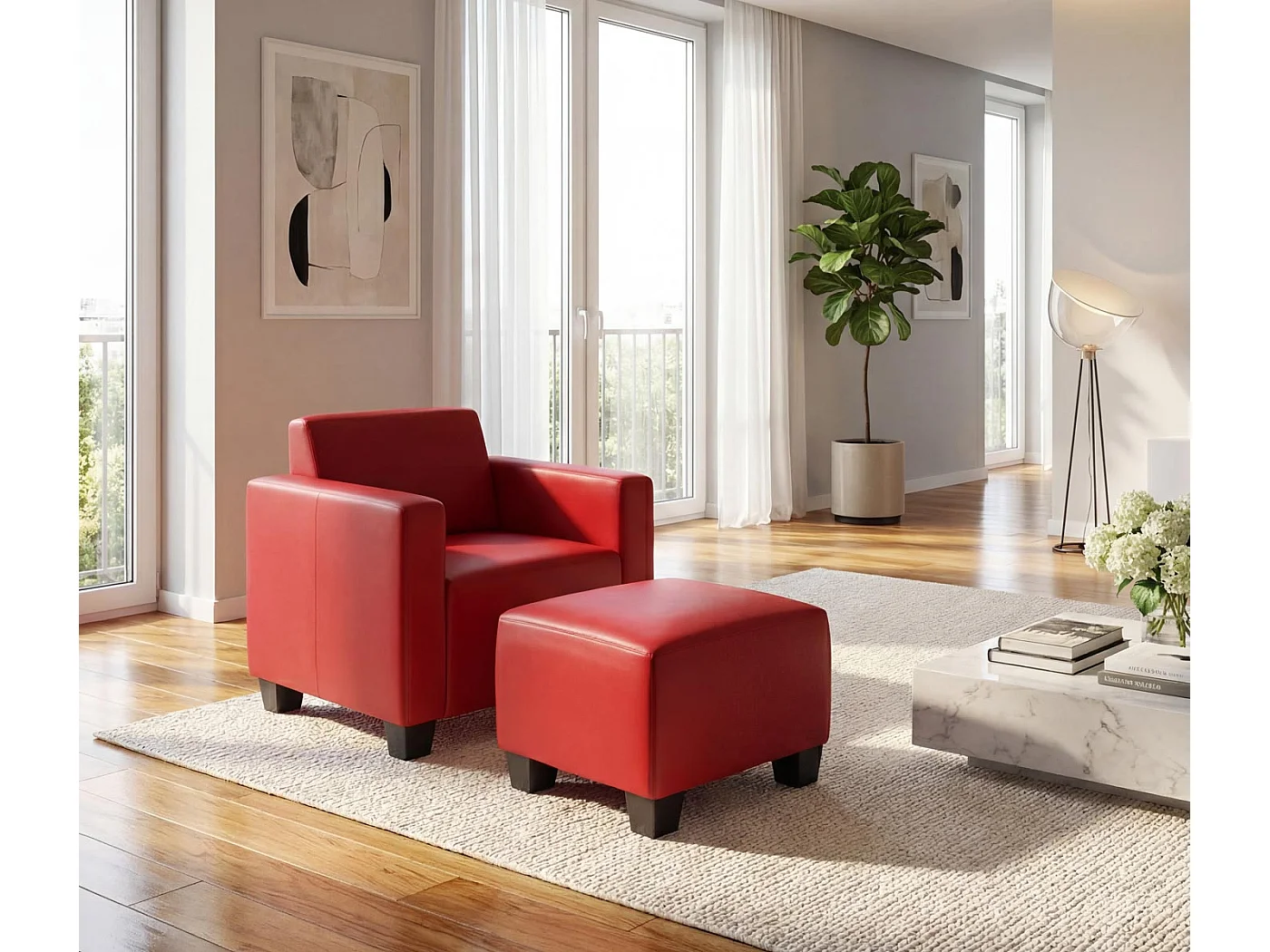 Sessel mit Ottomane Moncalieri, Rot